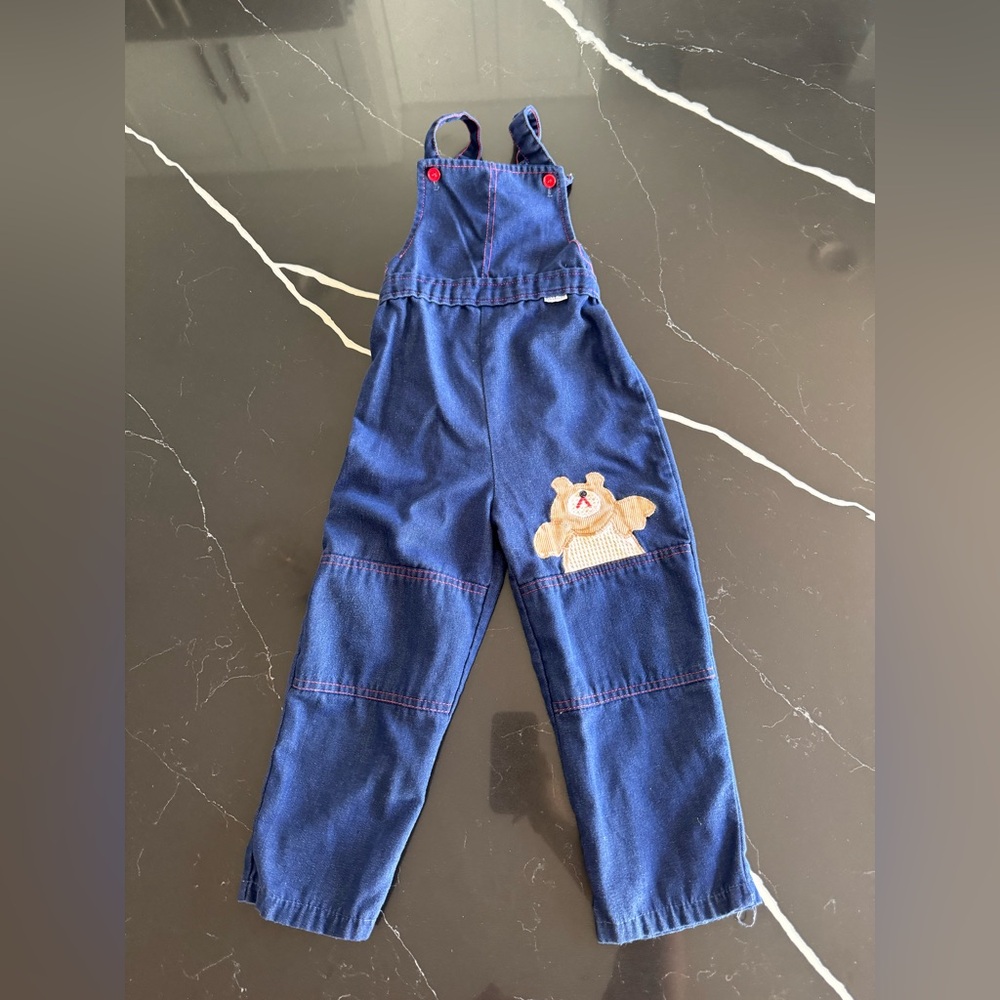 Vintage Good Lad Navy Overalls with‎ Bear Appliqué